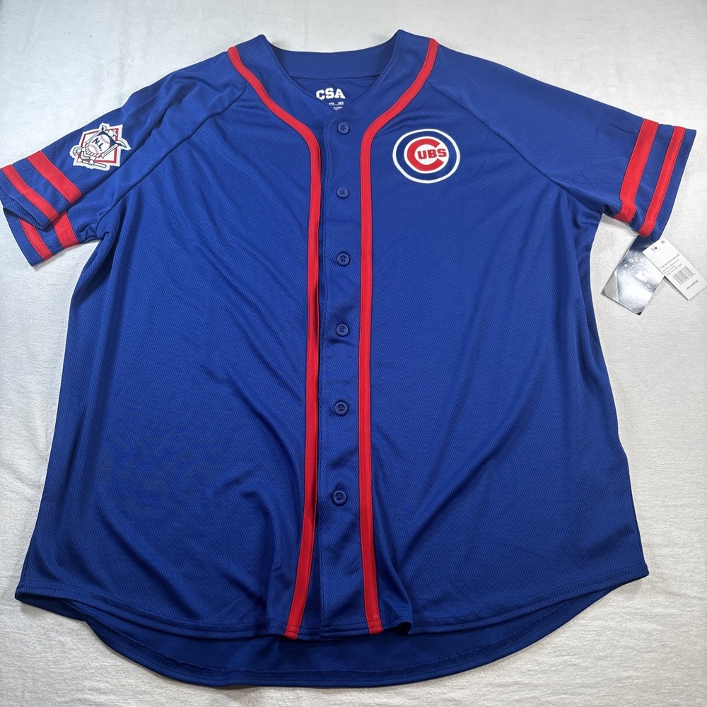 CSA Chicago Cubs Baseball Jersey Mens 2XL Blue Red Button Front MLB SS NEW